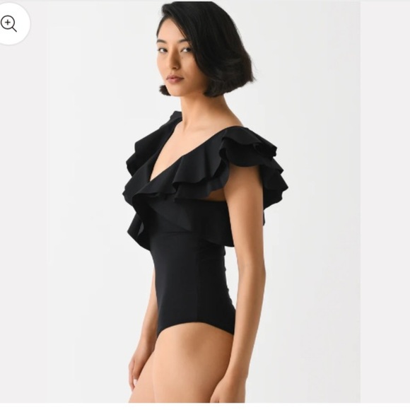 Maygel Coronel “Santa” one piece signature ruffle neck black swimsuit. One Size - Picture 8 of 10